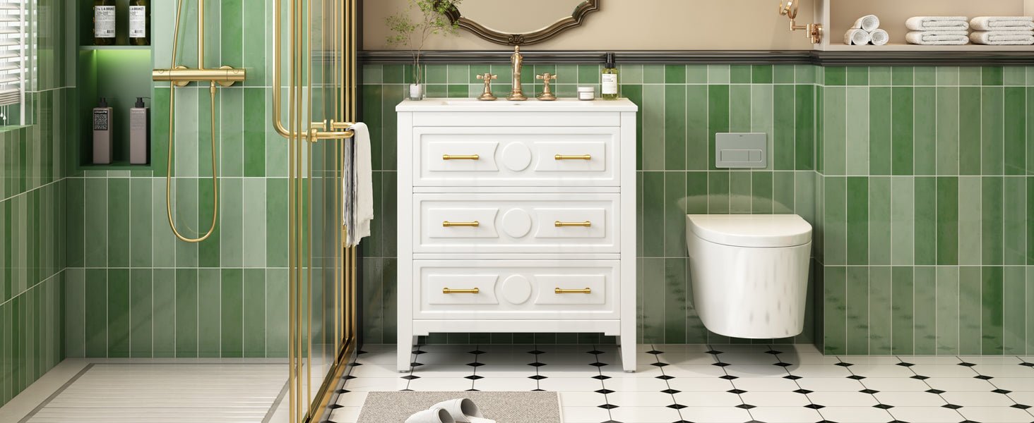 30 "Ceramic sink solid wood frame independent single dressing table set（white） - KiKiUMi