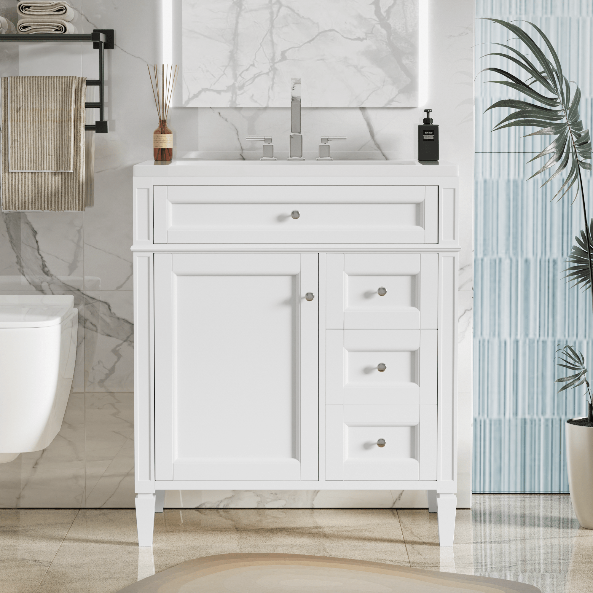 30 - inch single sink bathroom dressing table(white) - KiKiUMi