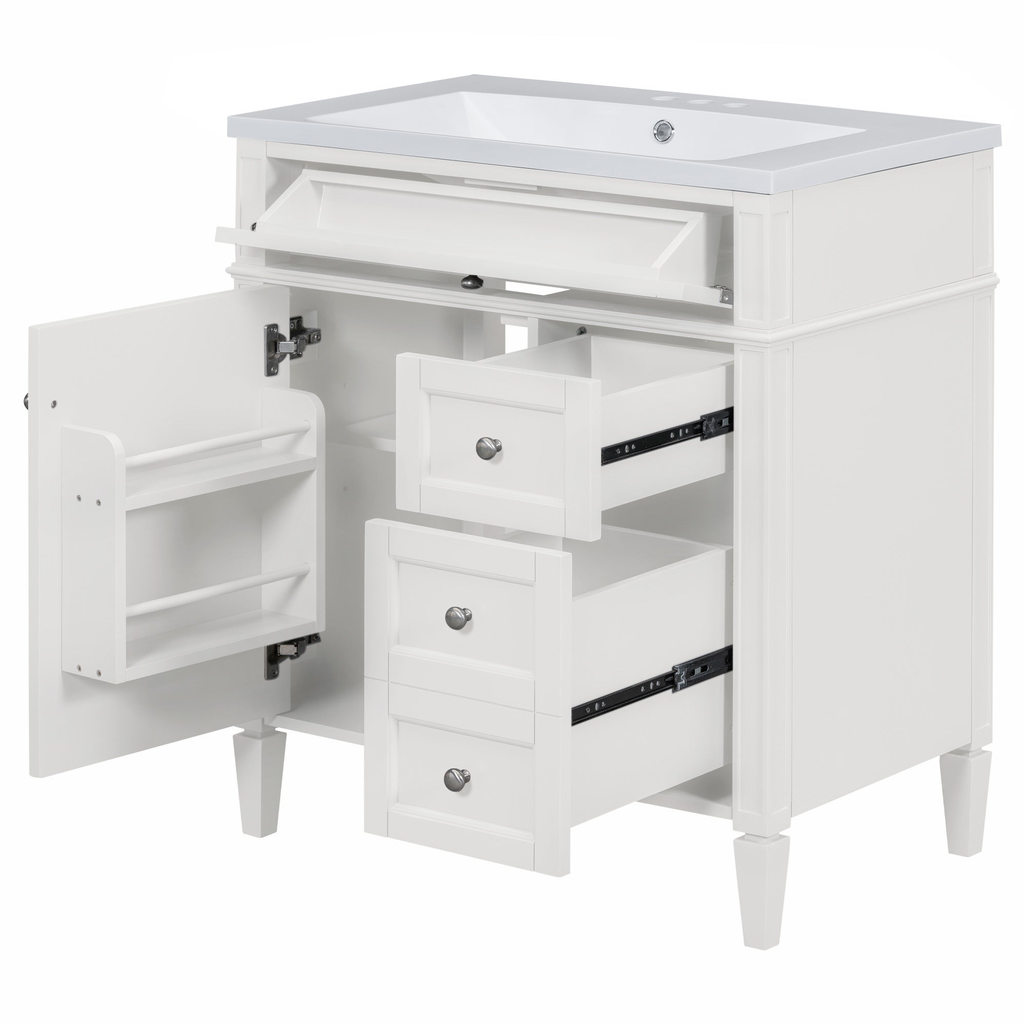 30 - inch single sink bathroom dressing table(white) - KiKiUMi