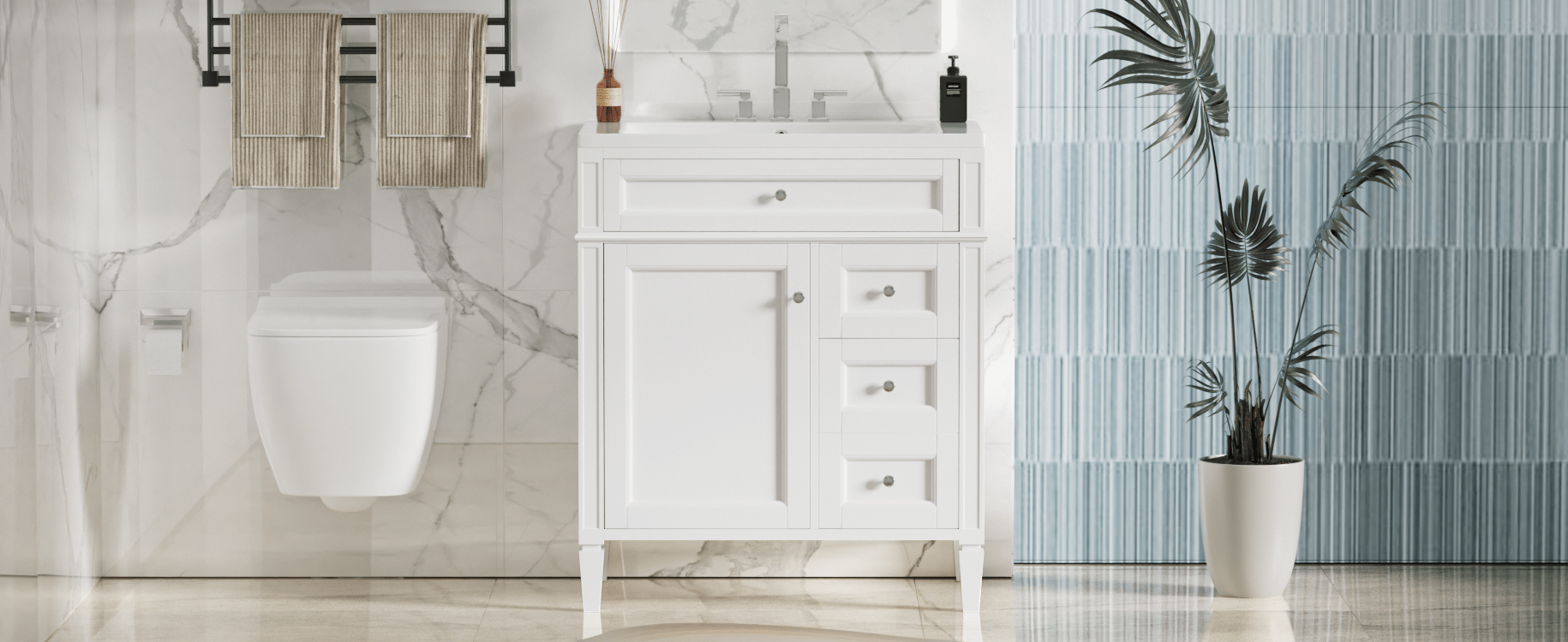 30 - inch single sink bathroom dressing table(white) - KiKiUMi
