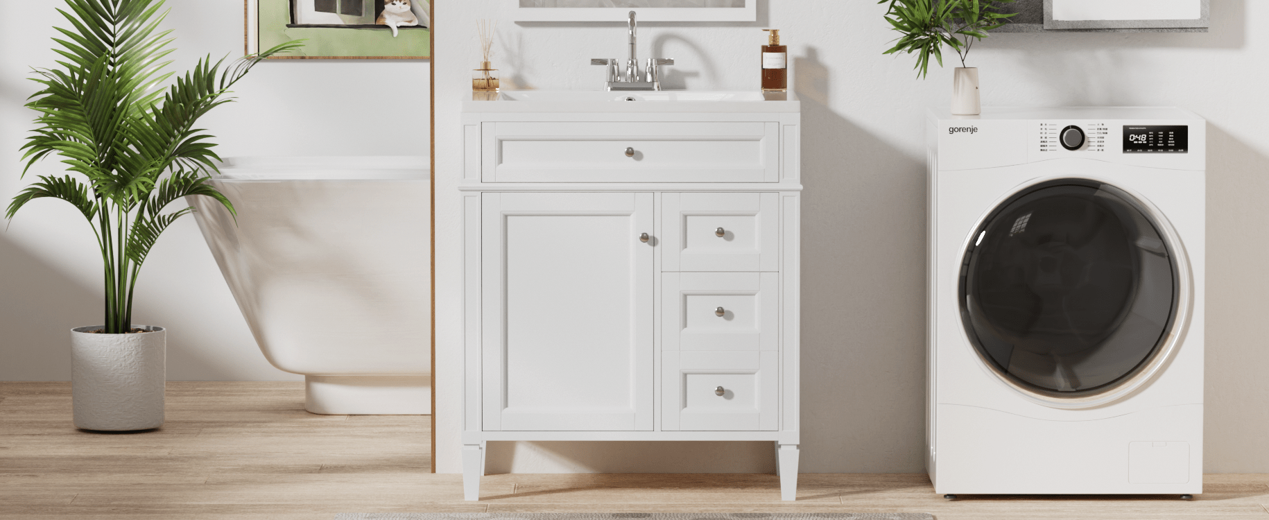 30 - inch single sink bathroom dressing table(white) - KiKiUMi