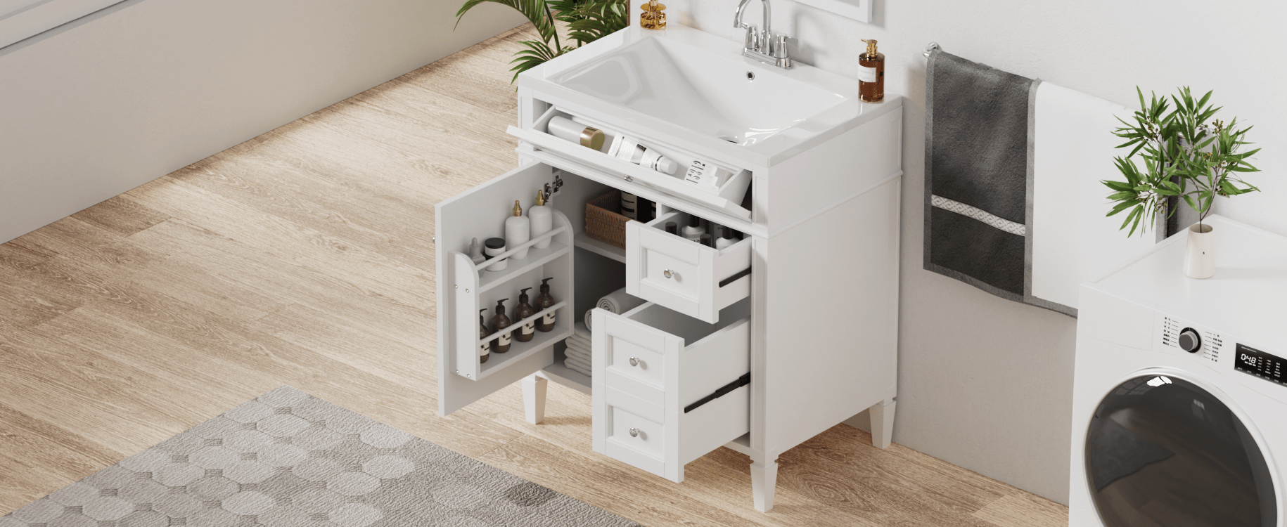 30 - inch single sink bathroom dressing table(white) - KiKiUMi