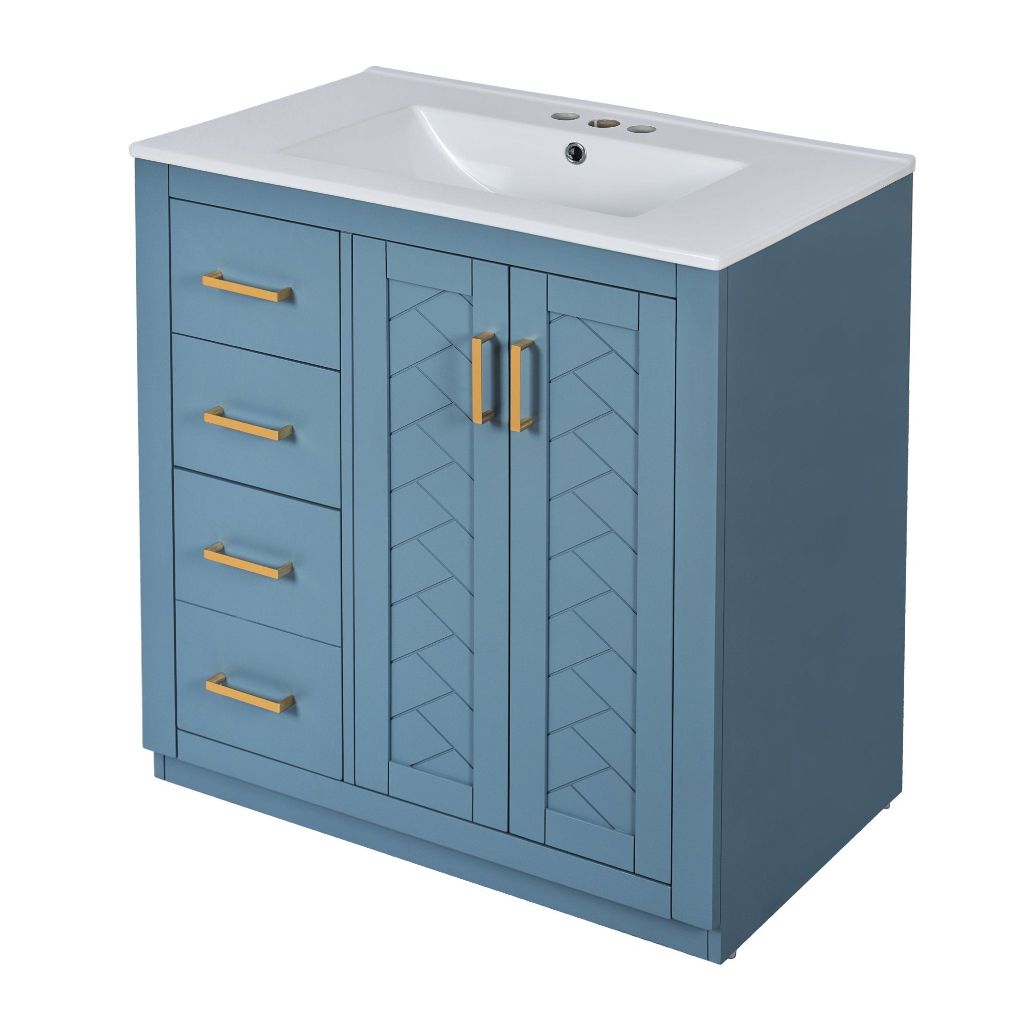 30 "Independent bathroom dressing table set, ceramic sink, solid wood frame - KiKiUMi