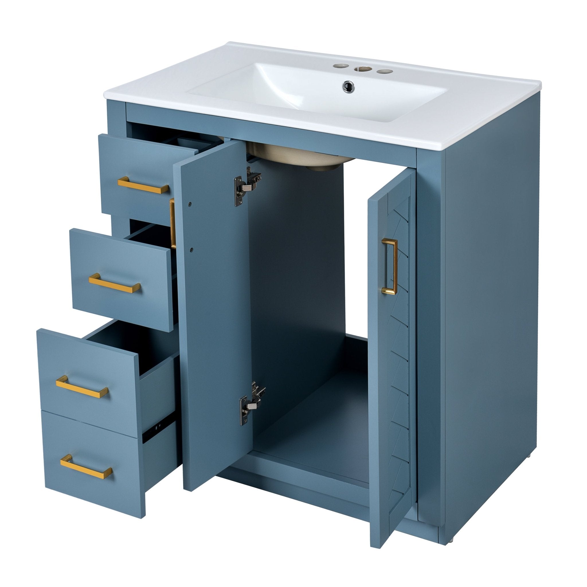 30 "Independent bathroom dressing table set, ceramic sink, solid wood frame - KiKiUMi