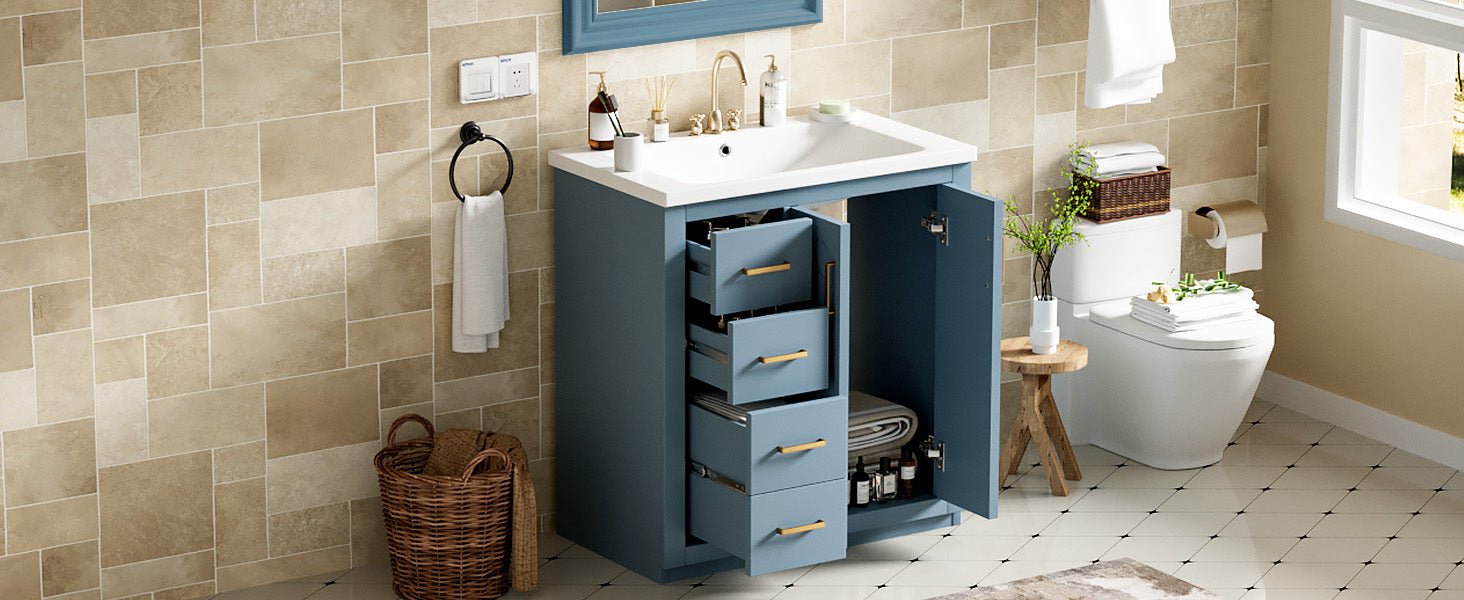30 "Independent bathroom dressing table set, ceramic sink, solid wood frame - KiKiUMi