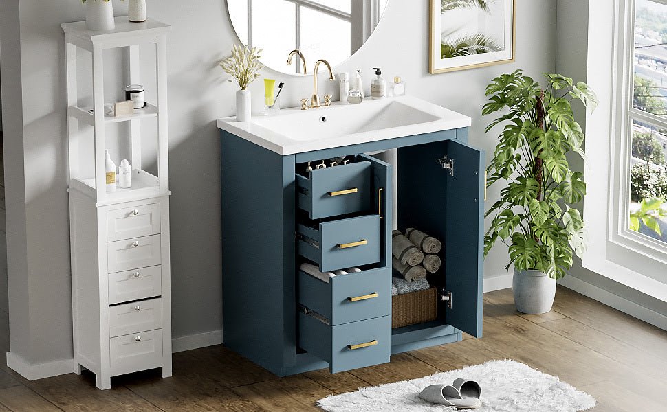 30 "Independent bathroom dressing table set, ceramic sink, solid wood frame - KiKiUMi