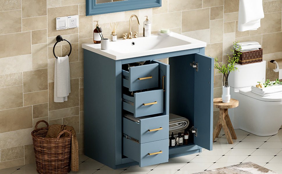 30 "Independent bathroom dressing table set, ceramic sink, solid wood frame - KiKiUMi