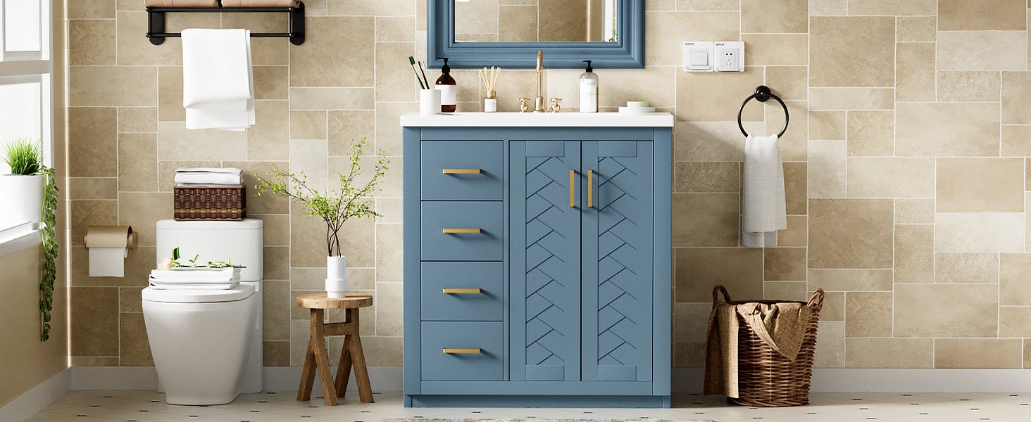 30 "Independent bathroom dressing table set, ceramic sink, solid wood frame - KiKiUMi