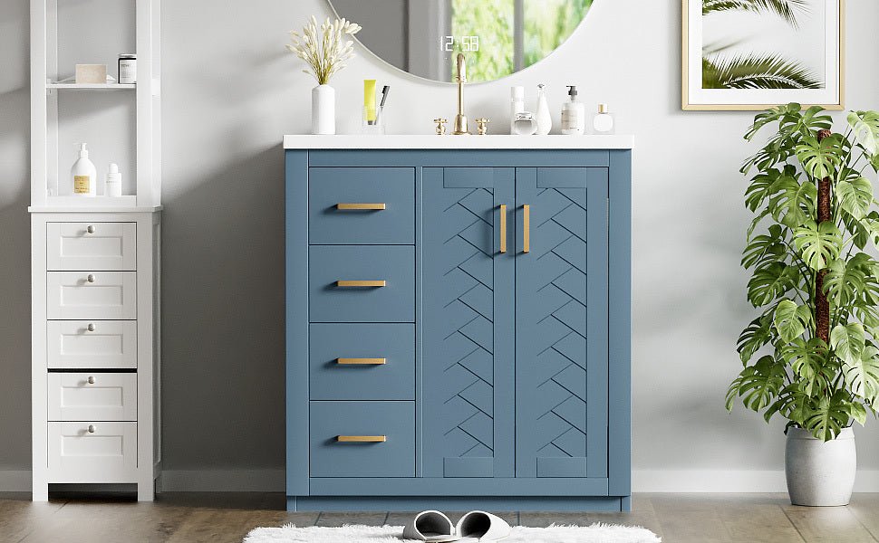 30 "Independent bathroom dressing table set, ceramic sink, solid wood frame - KiKiUMi