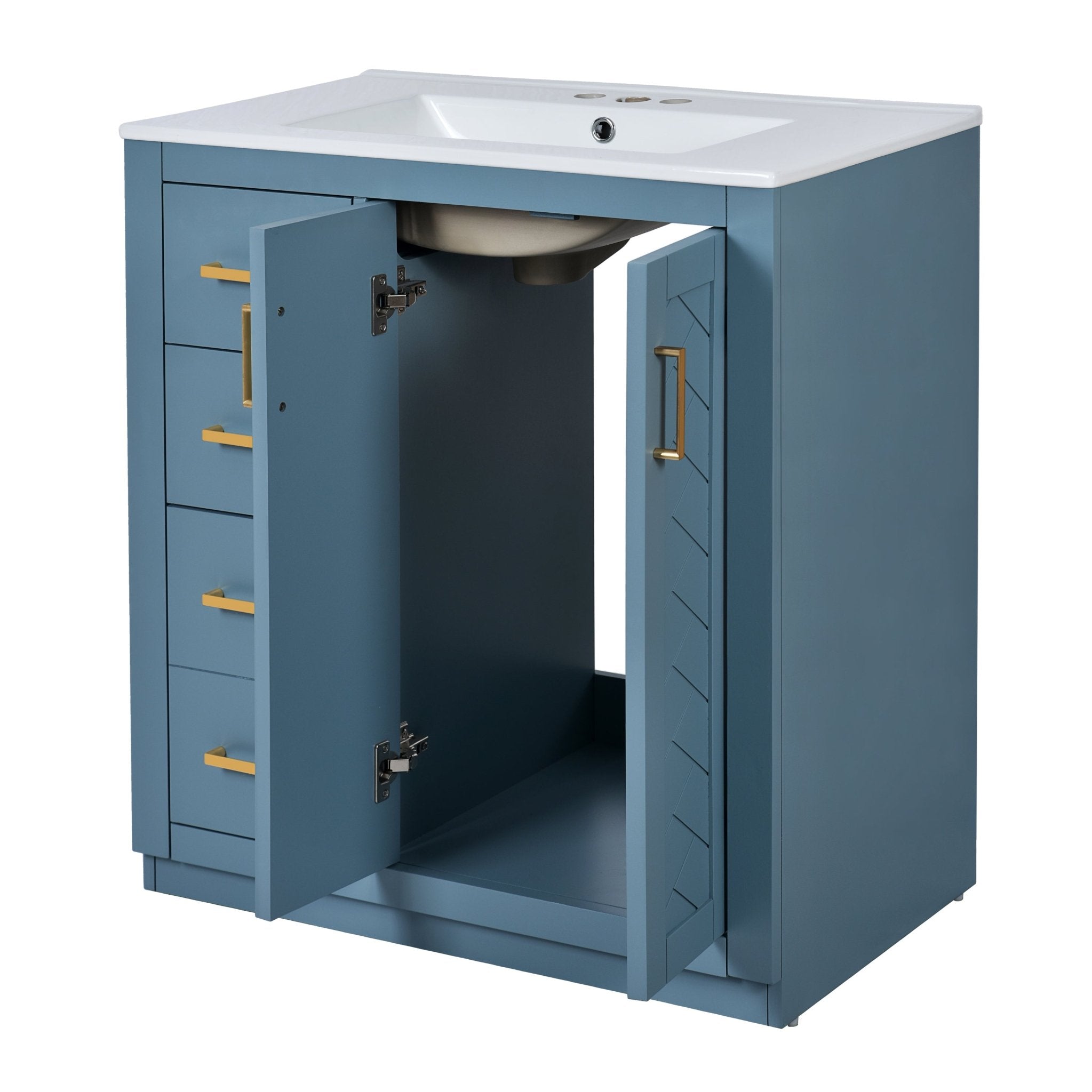 30 "Independent bathroom dressing table set, ceramic sink, solid wood frame - KiKiUMi