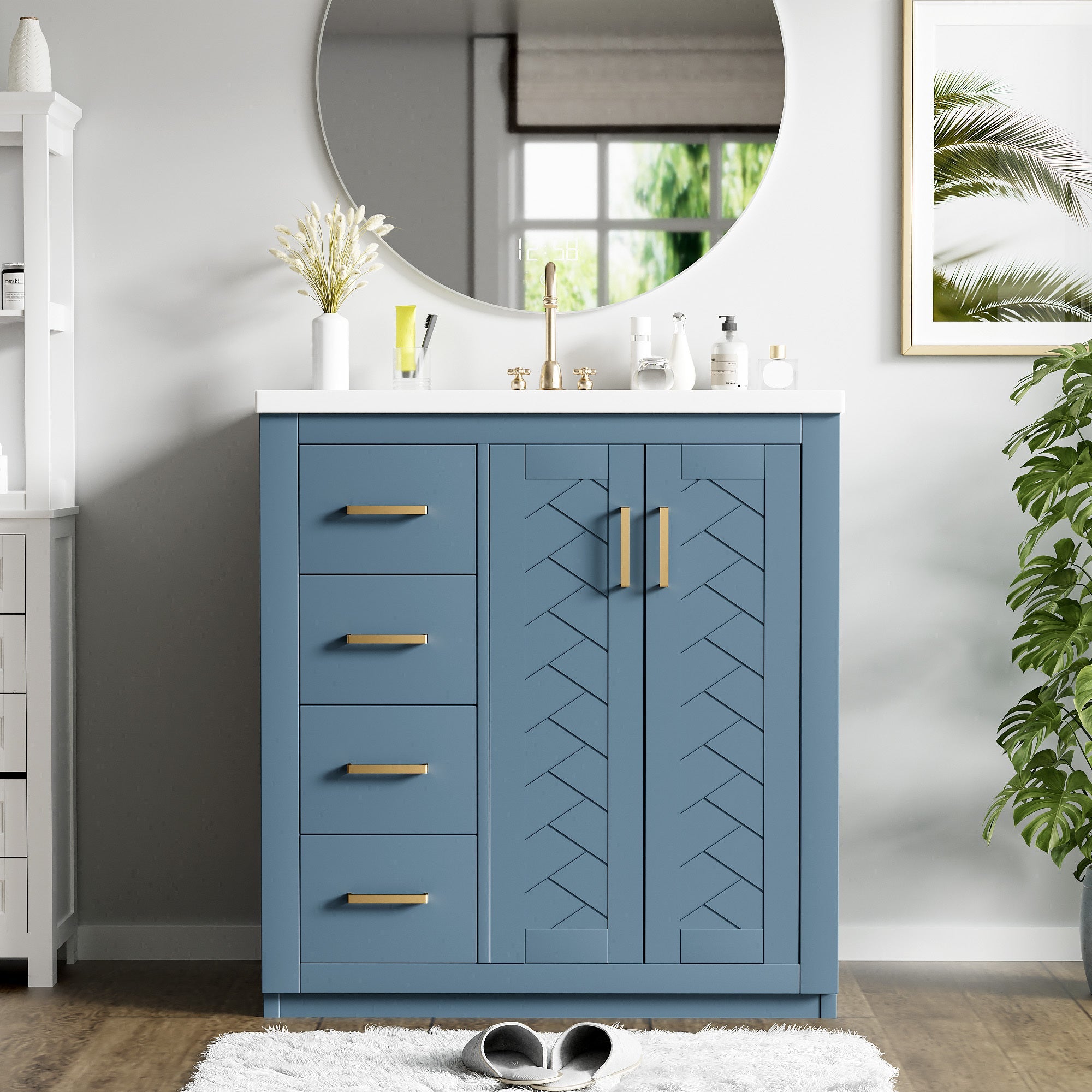 30 "Independent bathroom dressing table set, ceramic sink, solid wood frame - KiKiUMi