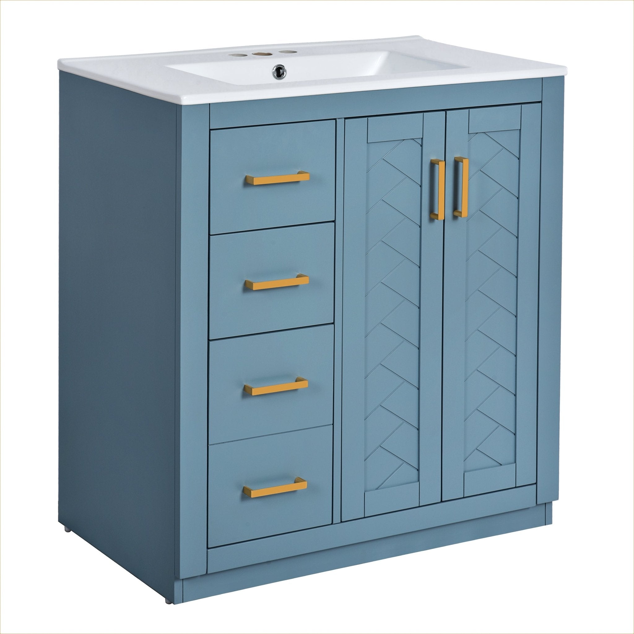 30 "Independent bathroom dressing table set, ceramic sink, solid wood frame - KiKiUMi