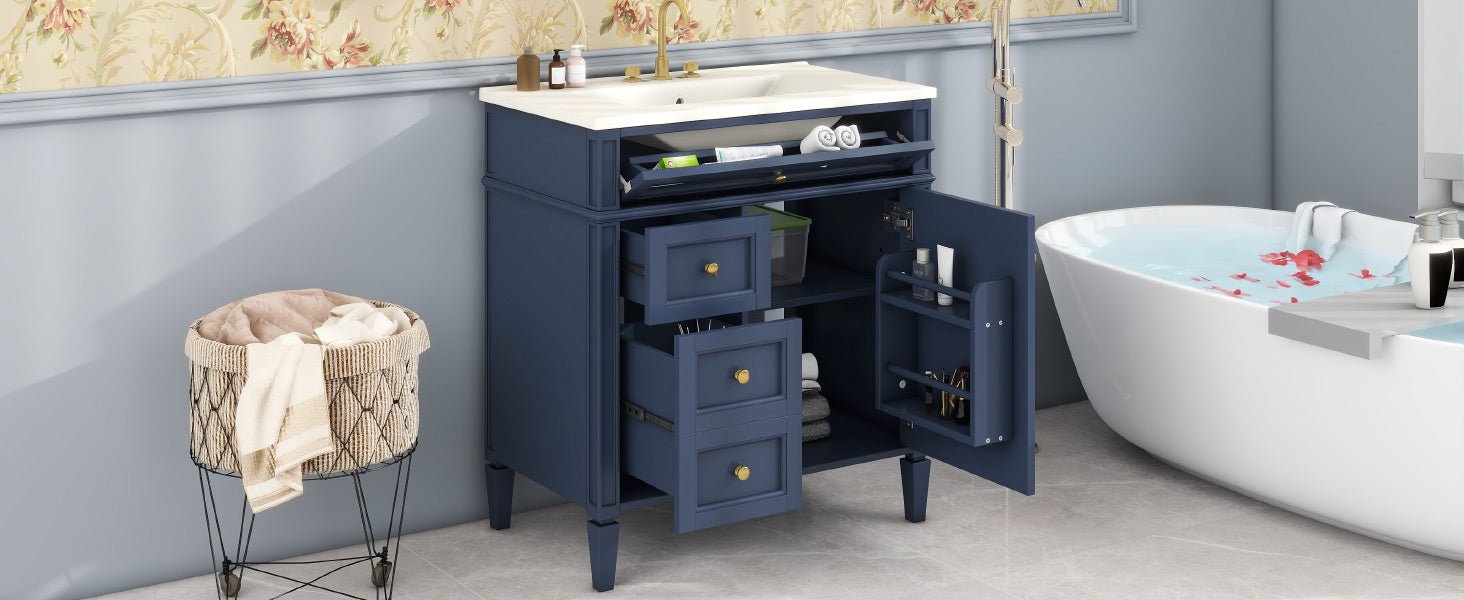 30 "Single sink bathroom dressing table, modern bathroom storage cabinet(blue) - KiKiUMi