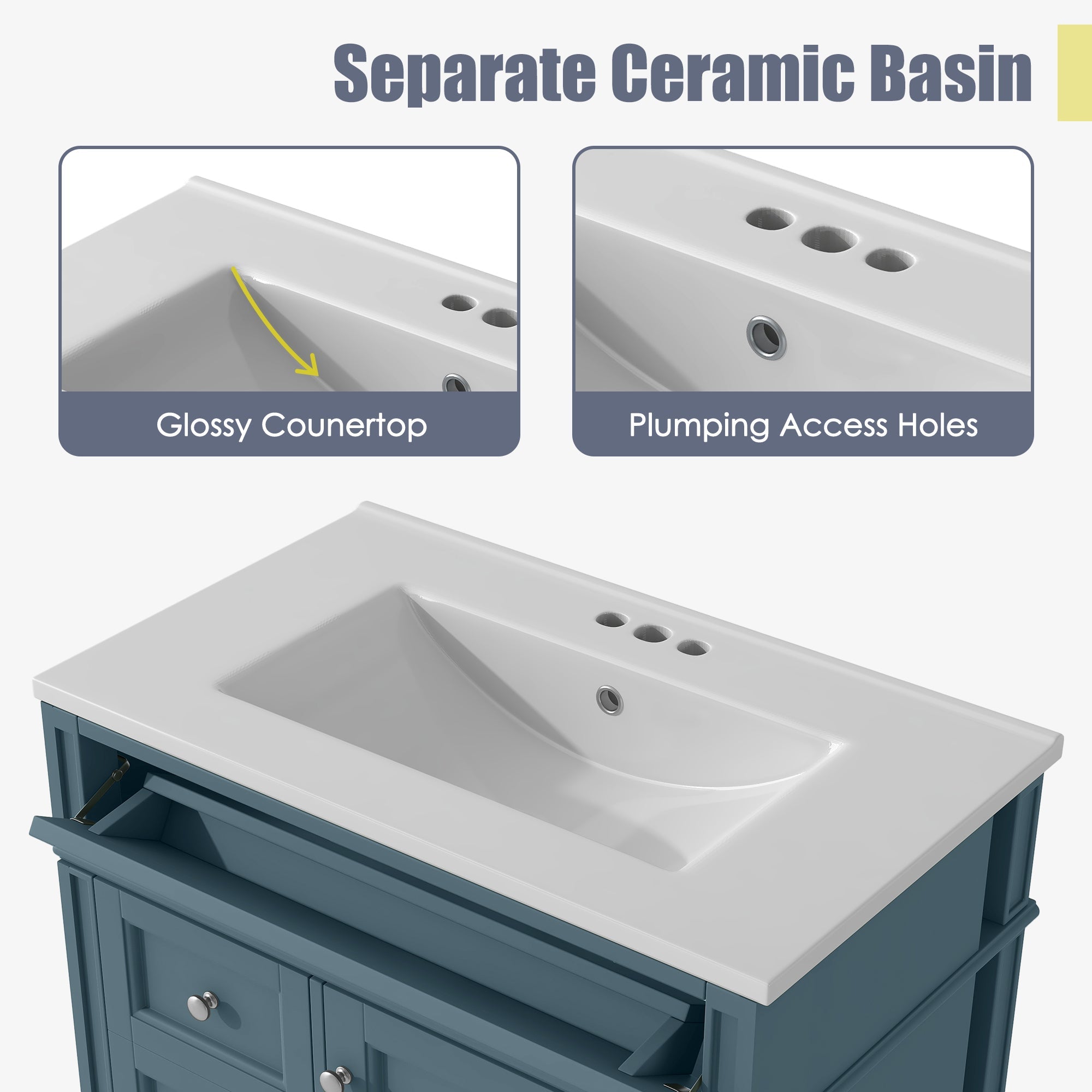 30 "Single sink bathroom dressing table, modern bathroom storage cabinet(blue) - KiKiUMi