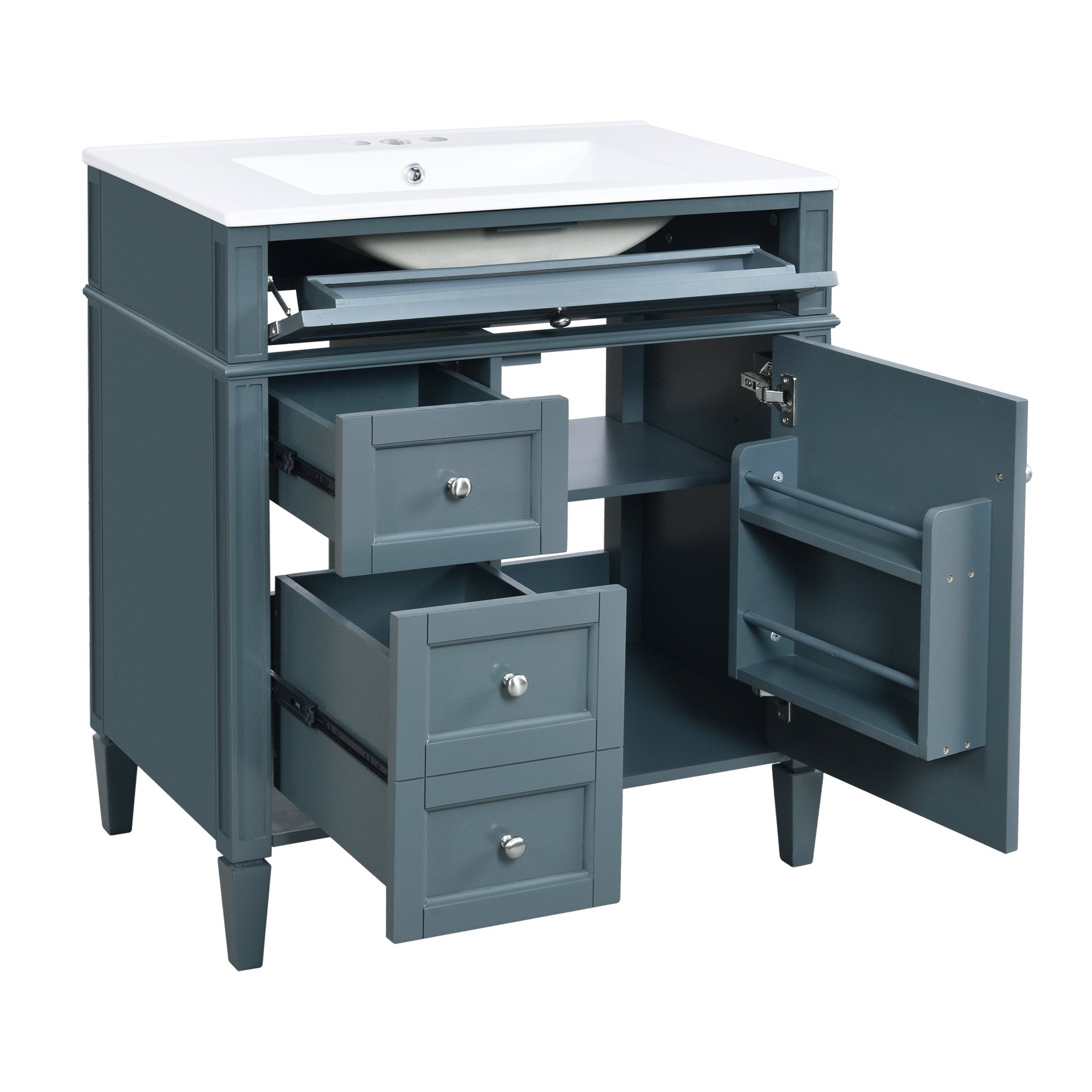 30 "Single sink bathroom dressing table, modern bathroom storage cabinet(blue) - KiKiUMi