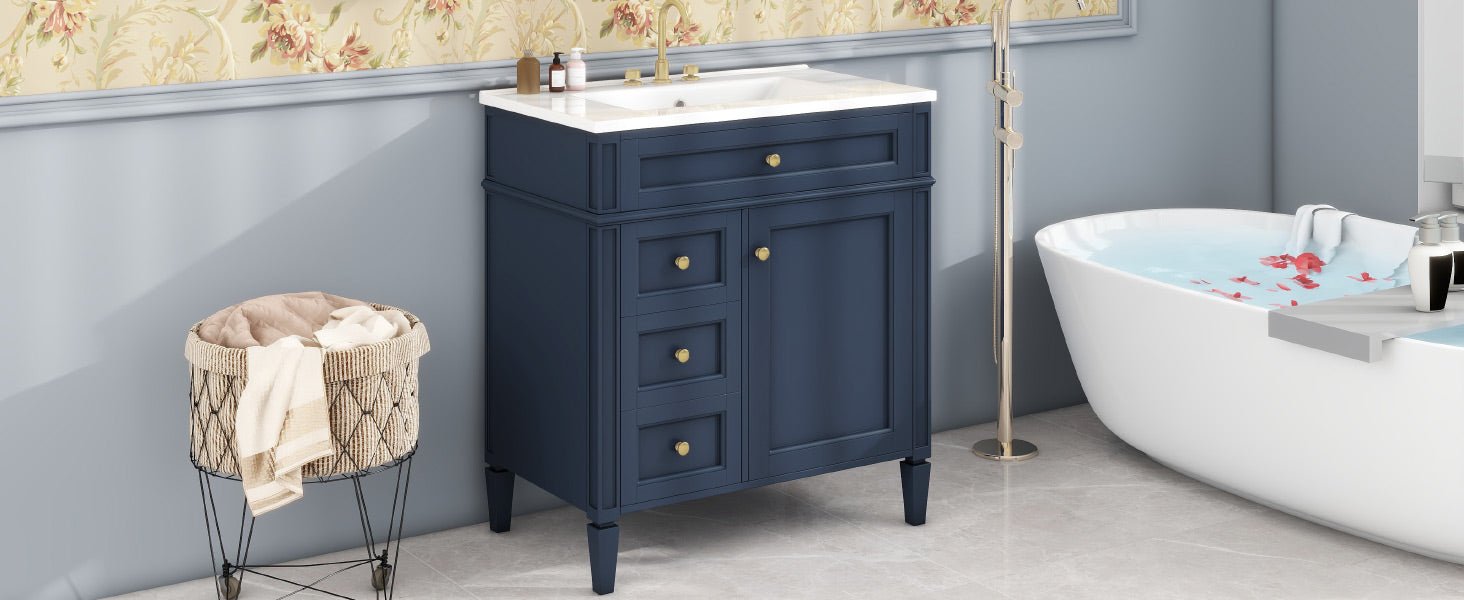 30 "Single sink bathroom dressing table, modern bathroom storage cabinet(blue) - KiKiUMi