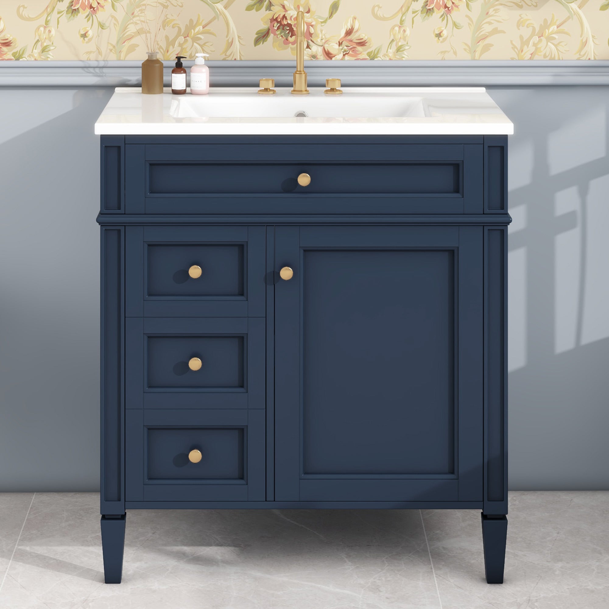 30 "Single sink bathroom dressing table, modern bathroom storage cabinet(blue) - KiKiUMi