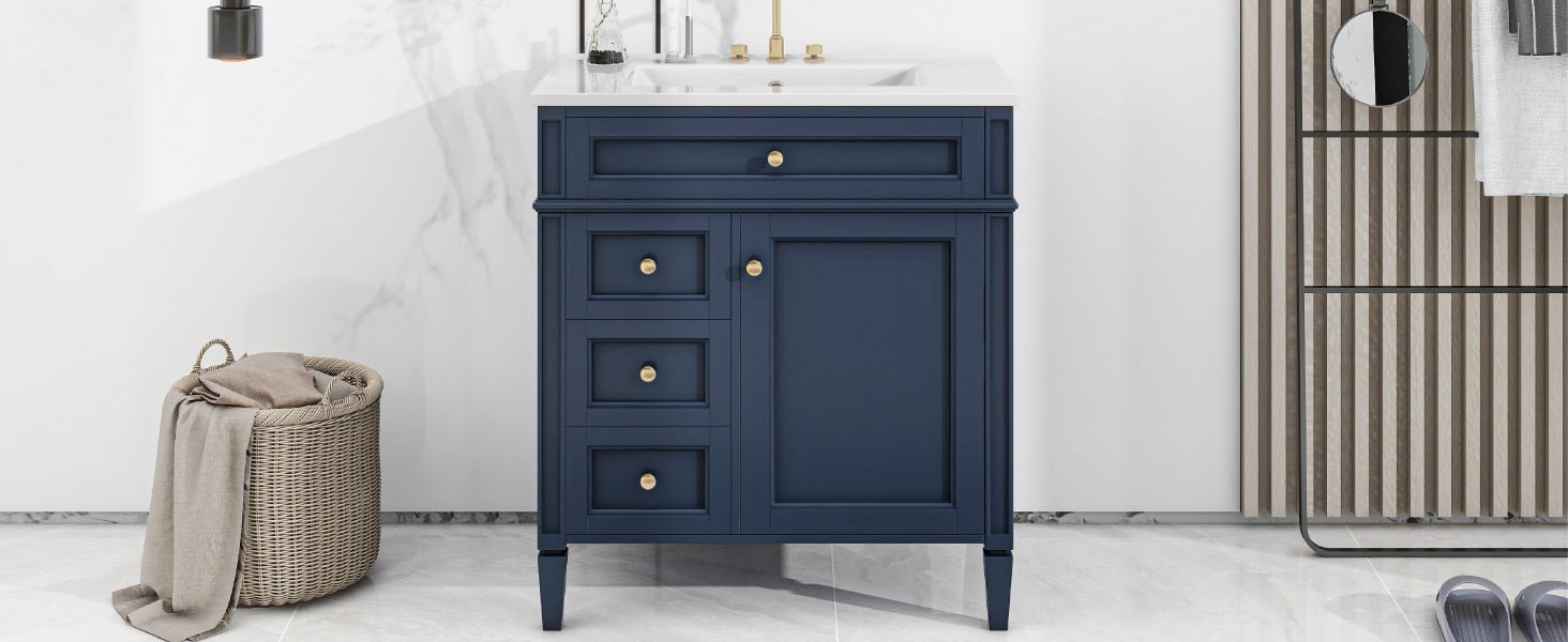 30 "Single sink bathroom dressing table, modern bathroom storage cabinet(blue) - KiKiUMi