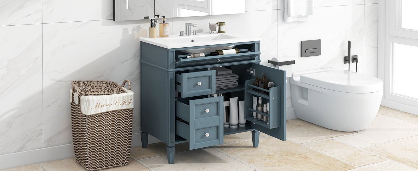 30 "Single sink bathroom dressing table, modern bathroom storage cabinet(blue) - KiKiUMi