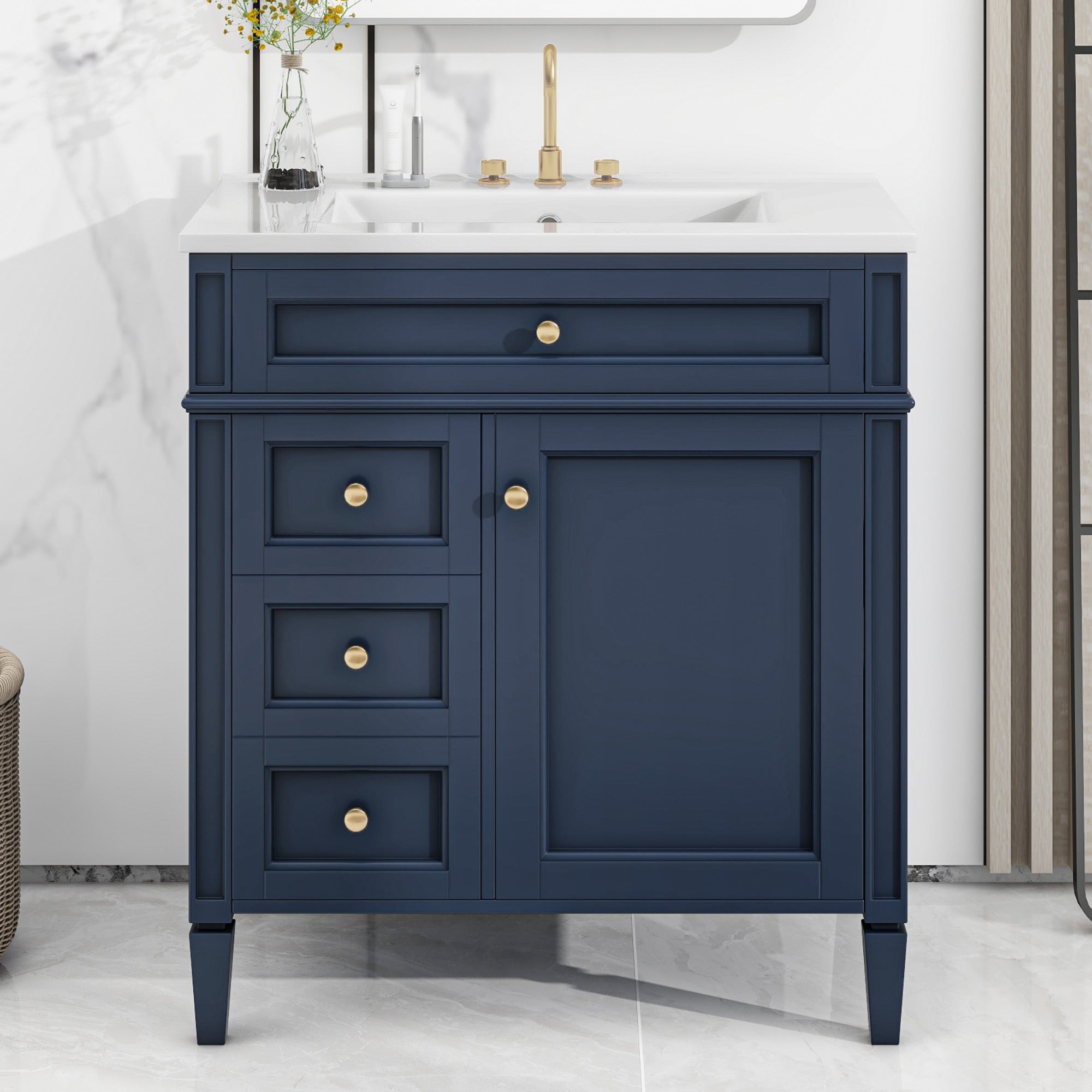 30 "Single sink bathroom dressing table, modern bathroom storage cabinet(blue) - KiKiUMi