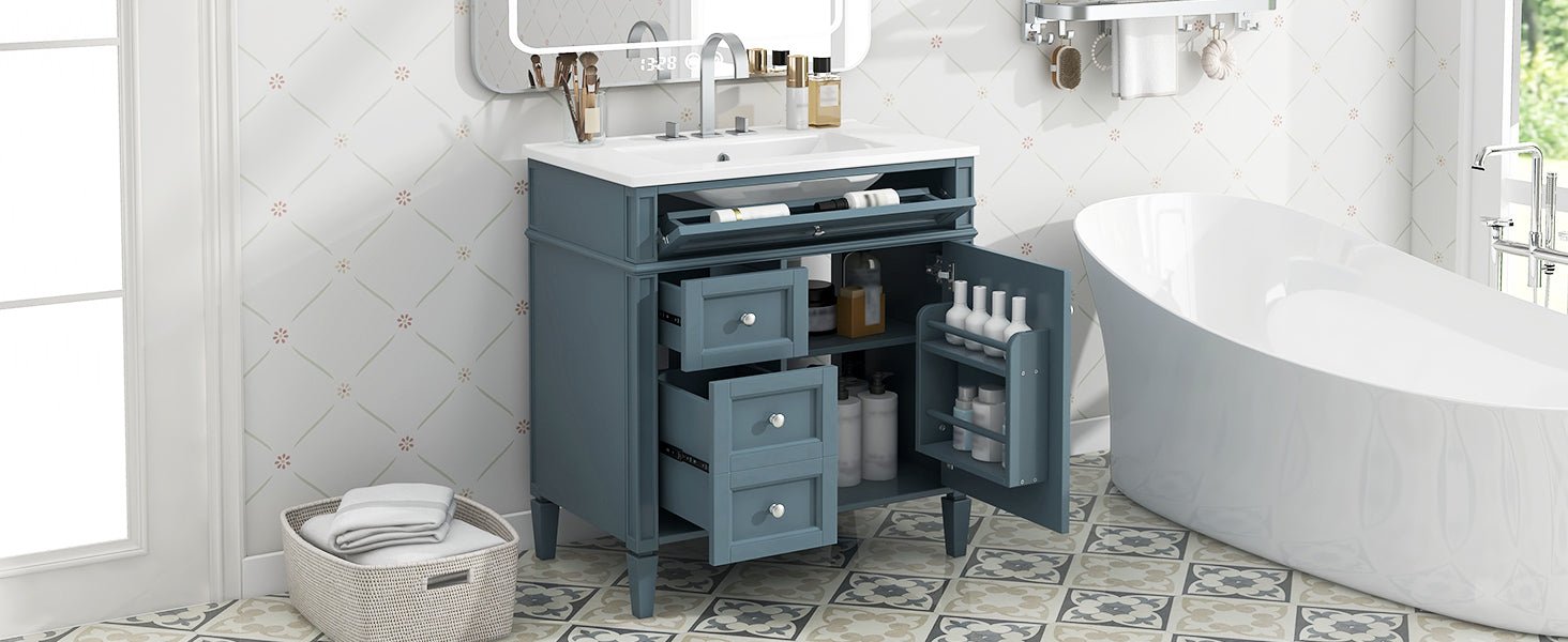 30 "Single sink bathroom dressing table, modern bathroom storage cabinet(blue) - KiKiUMi