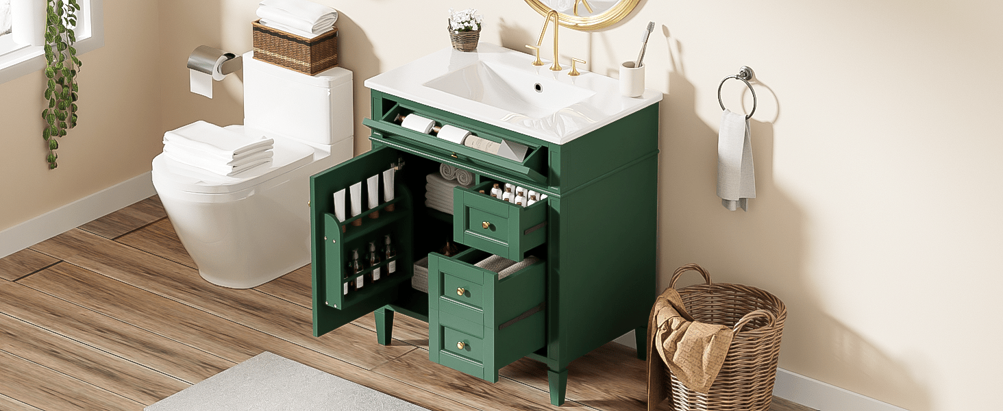 30 "Single sink bathroom dressing table, modern bathroom storage cabinet(green) - KiKiUMi