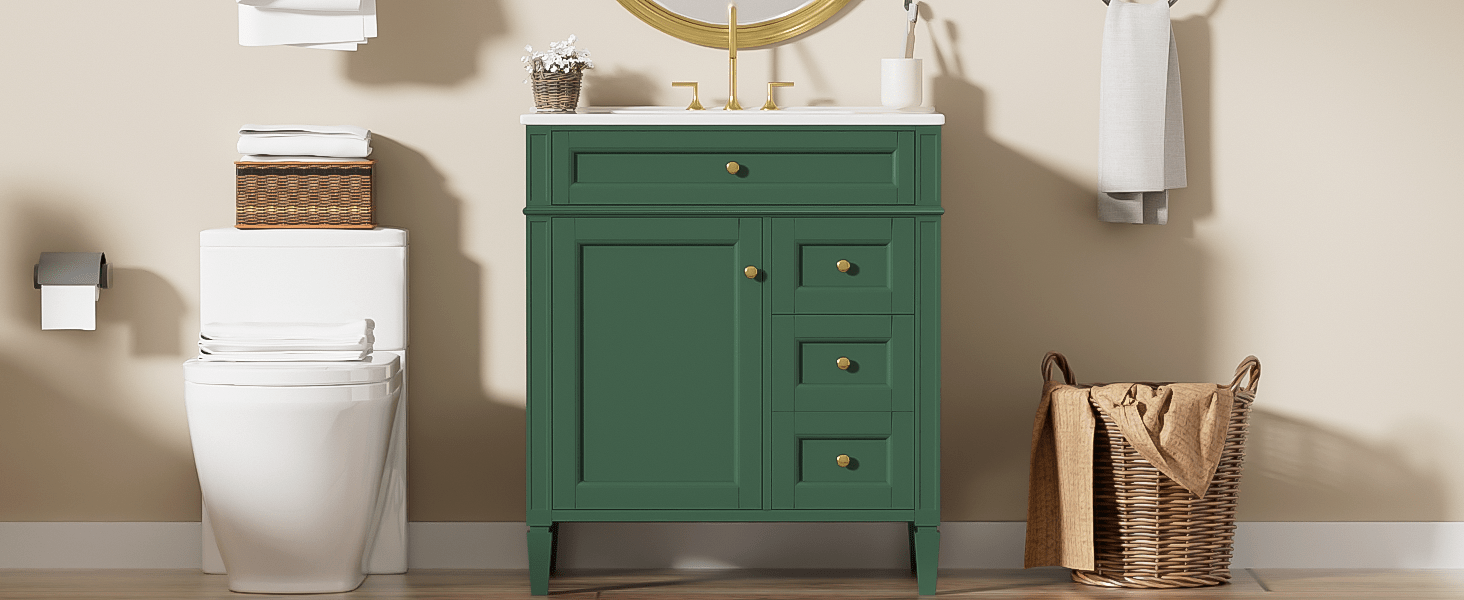30 "Single sink bathroom dressing table, modern bathroom storage cabinet(green) - KiKiUMi