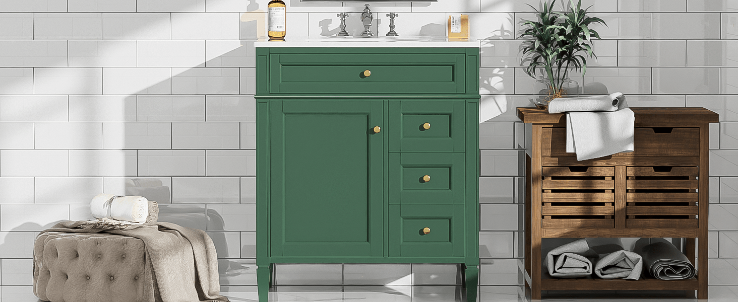 30 "Single sink bathroom dressing table, modern bathroom storage cabinet(green) - KiKiUMi