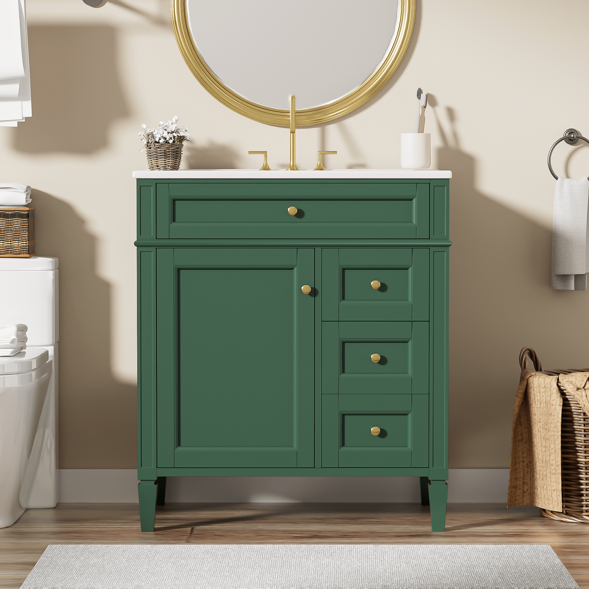 30 "Single sink bathroom dressing table, modern bathroom storage cabinet(green) - KiKiUMi