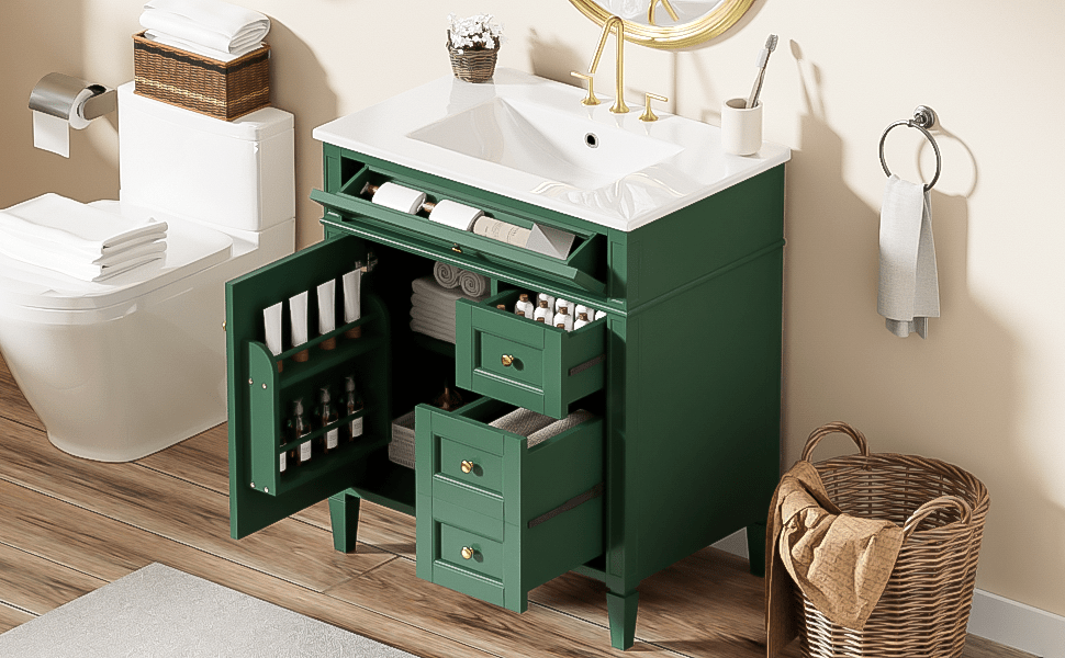 30 "Single sink bathroom dressing table, modern bathroom storage cabinet(green) - KiKiUMi