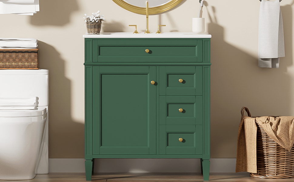 30 "Single sink bathroom dressing table, modern bathroom storage cabinet(green) - KiKiUMi