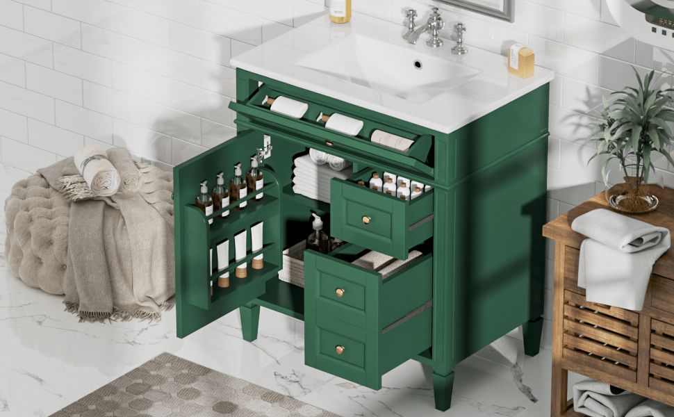 30 "Single sink bathroom dressing table, modern bathroom storage cabinet(green) - KiKiUMi