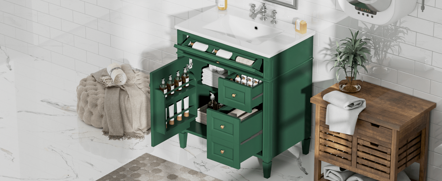 30 "Single sink bathroom dressing table, modern bathroom storage cabinet(green) - KiKiUMi