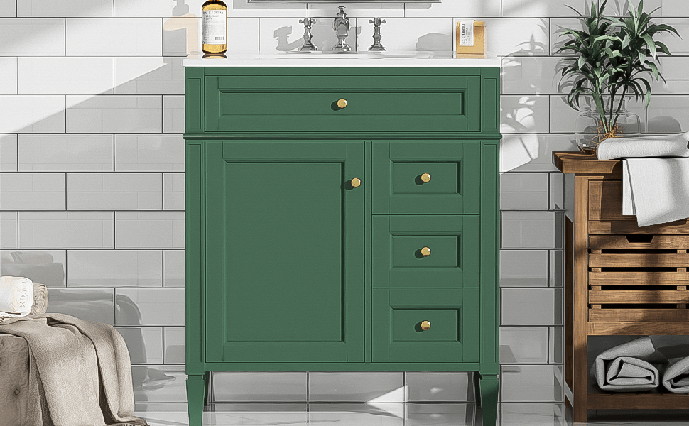30 "Single sink bathroom dressing table, modern bathroom storage cabinet(green) - KiKiUMi