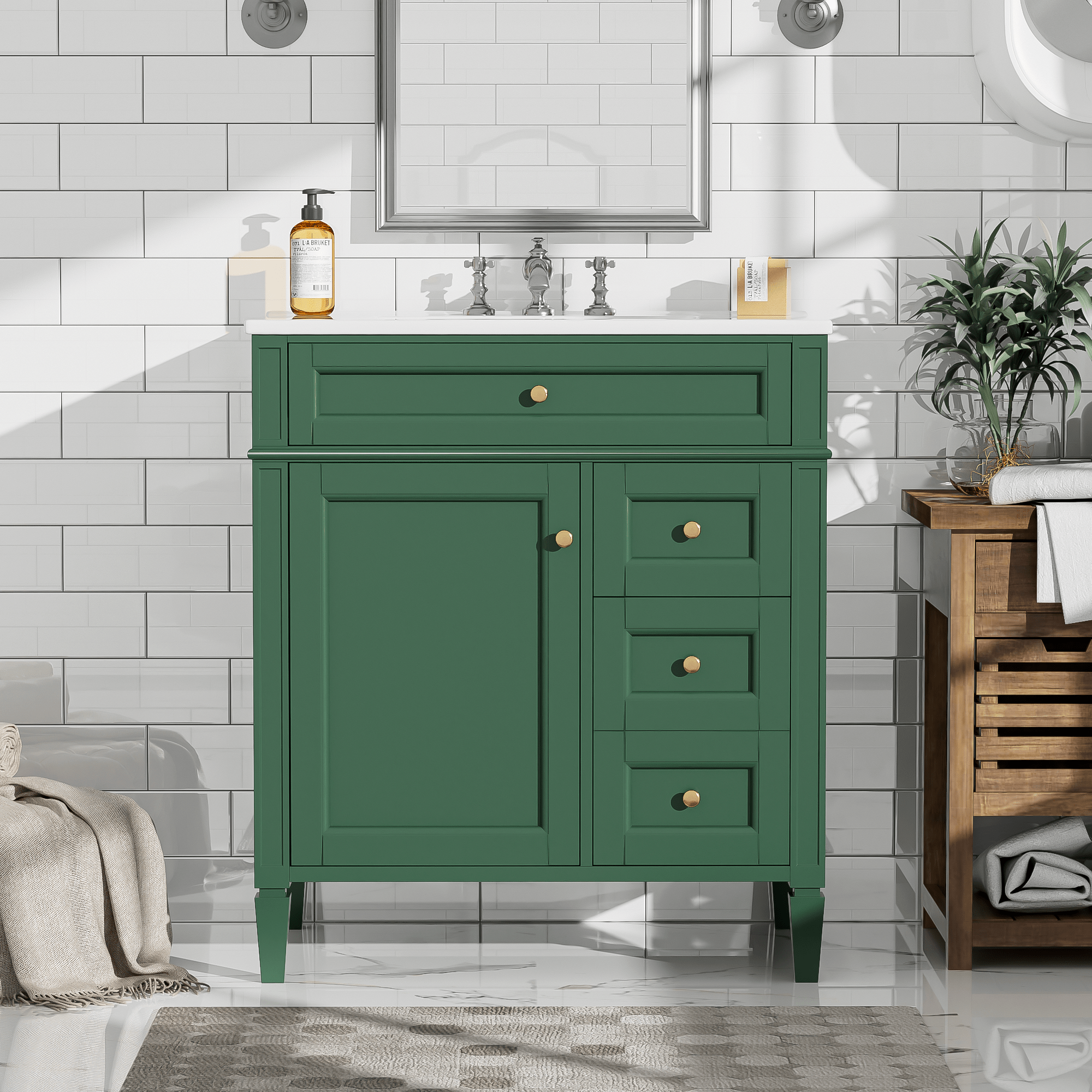 30 "Single sink bathroom dressing table, modern bathroom storage cabinet(green) - KiKiUMi