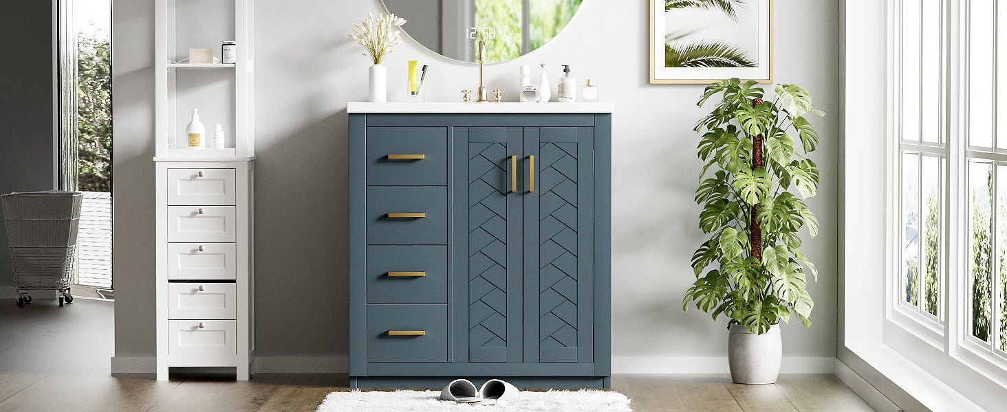 30 "Solid wood frame ceramic sink independent dressing table set - KiKiUMi