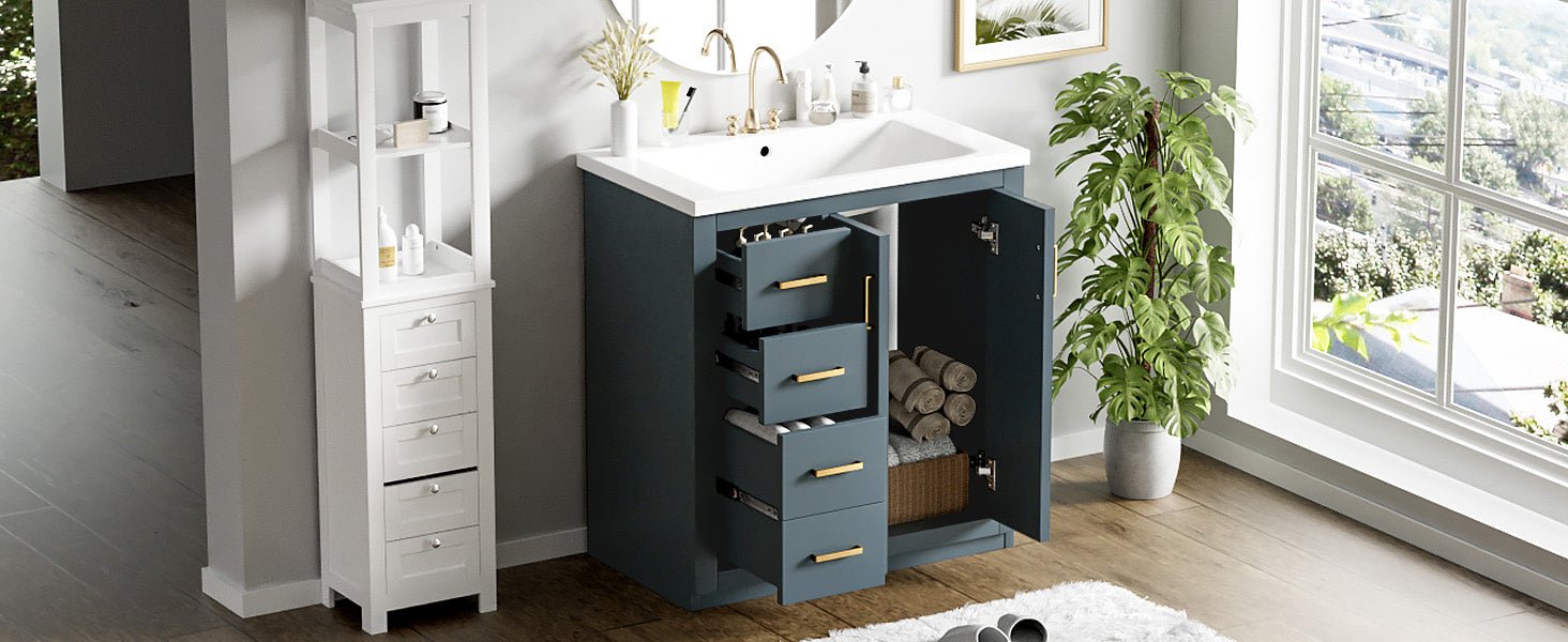 30 "Solid wood frame ceramic sink independent dressing table set - KiKiUMi