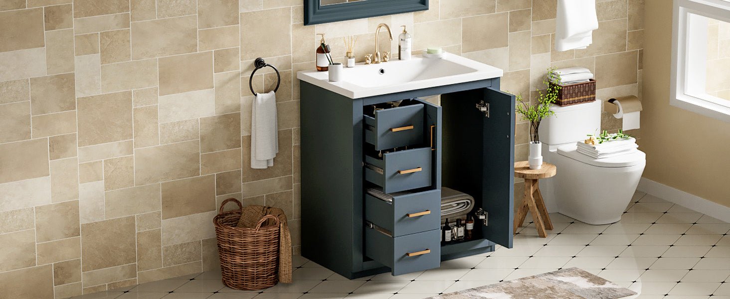 30 "Solid wood frame ceramic sink independent dressing table set - KiKiUMi