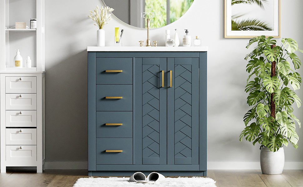 30 "Solid wood frame ceramic sink independent dressing table set - KiKiUMi
