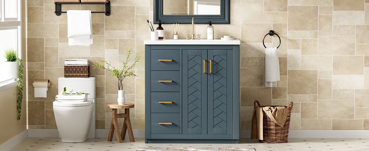 30 "Solid wood frame ceramic sink independent dressing table set - KiKiUMi