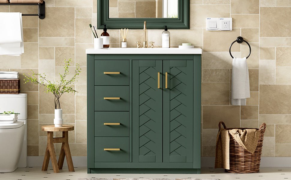 30 "Solid wood frame ceramic sink independent dressing table set(green) - KiKiUMi