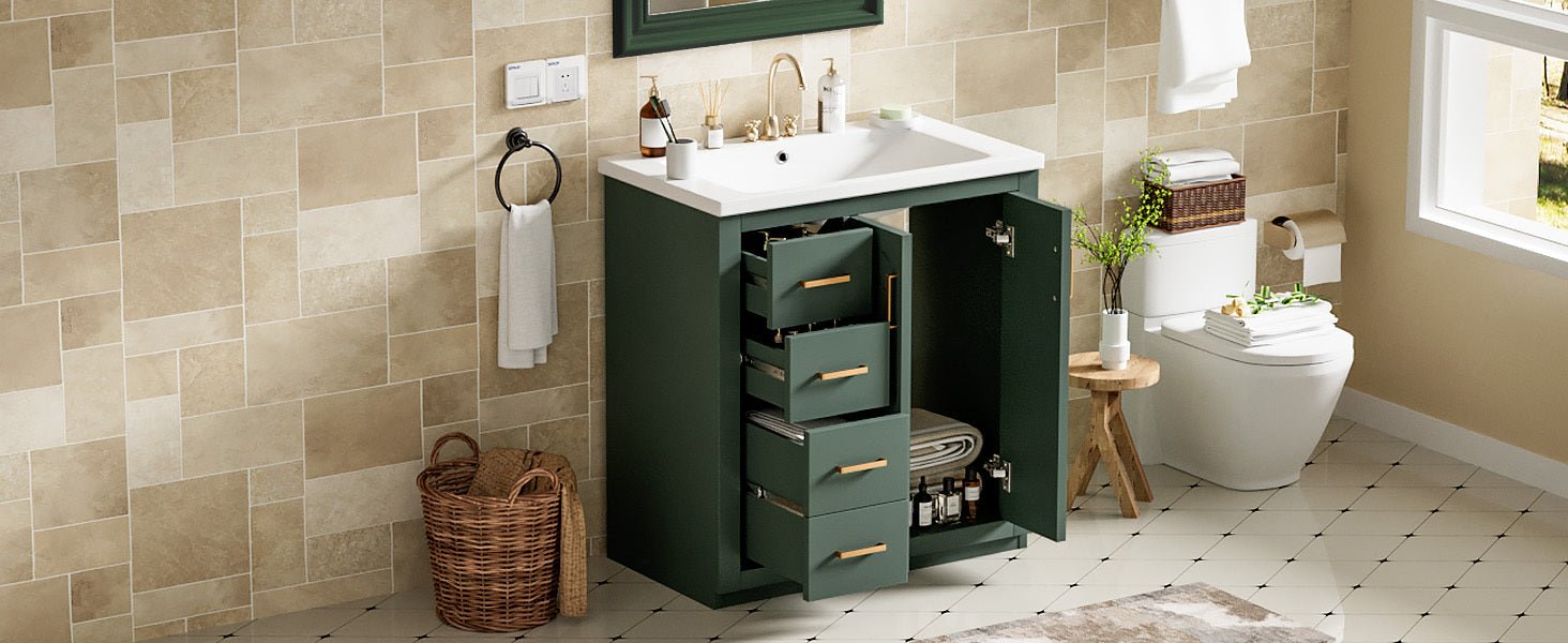 30 "Solid wood frame ceramic sink independent dressing table set(green) - KiKiUMi