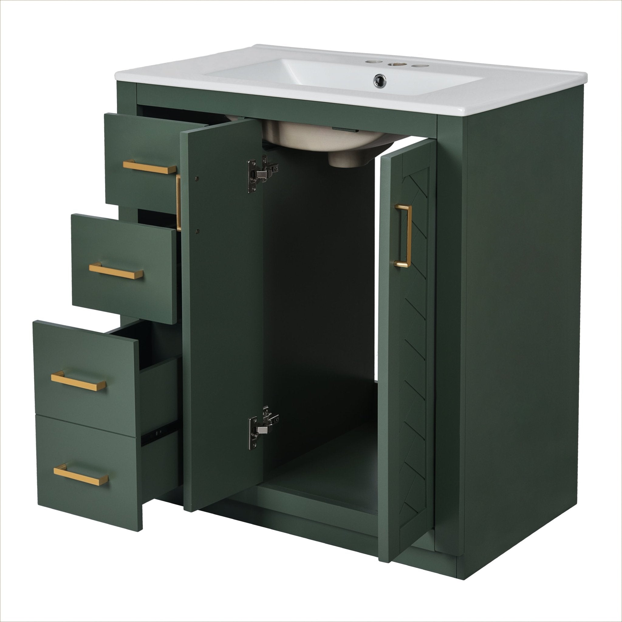 30 "Solid wood frame ceramic sink independent dressing table set(green) - KiKiUMi