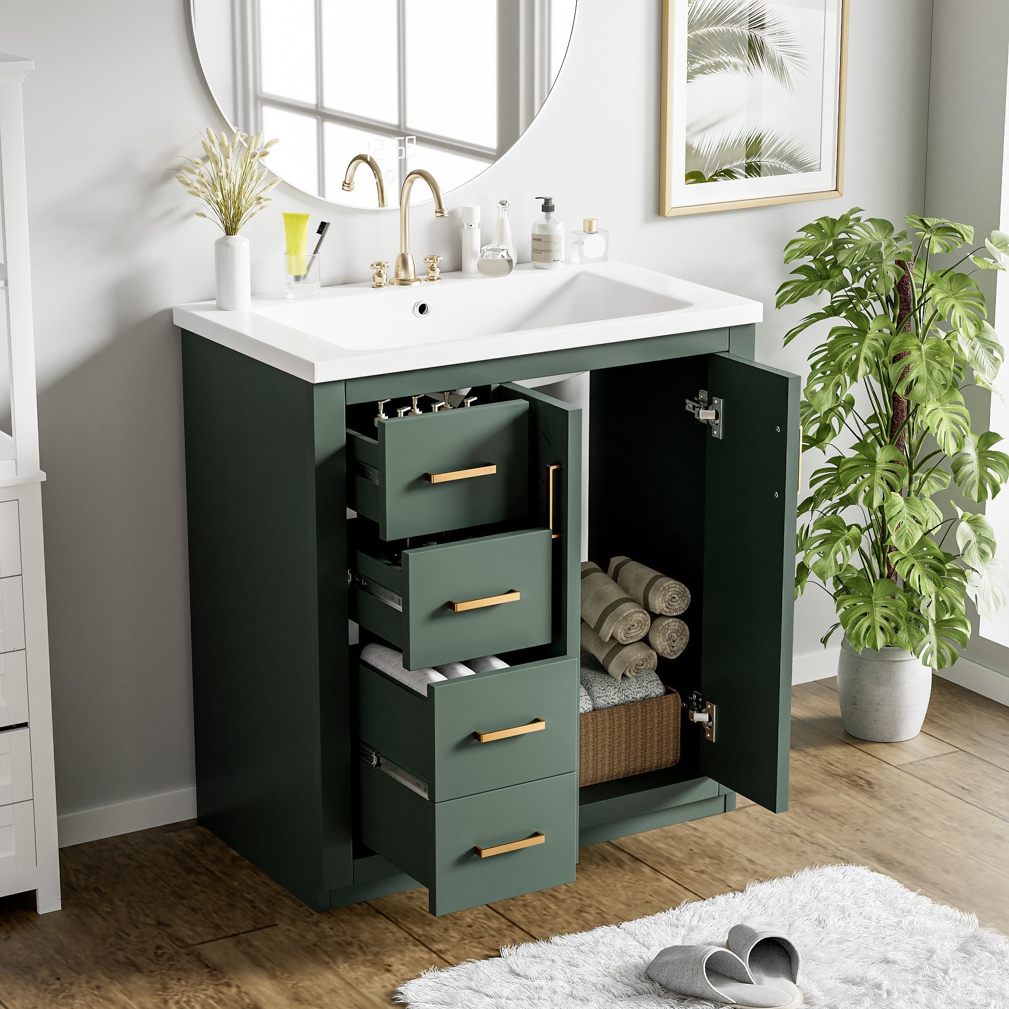 30 "Solid wood frame ceramic sink independent dressing table set(green) - KiKiUMi