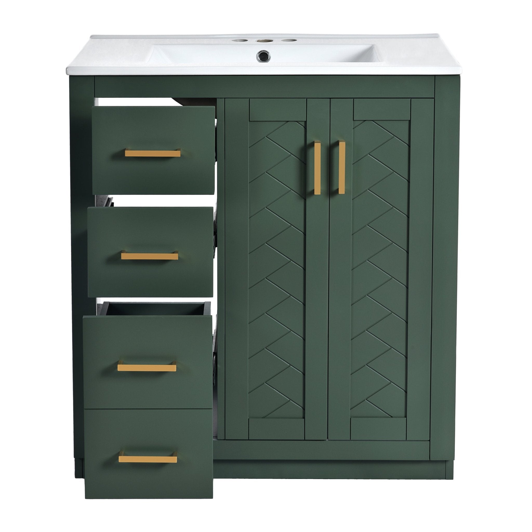 30 "Solid wood frame ceramic sink independent dressing table set(green) - KiKiUMi