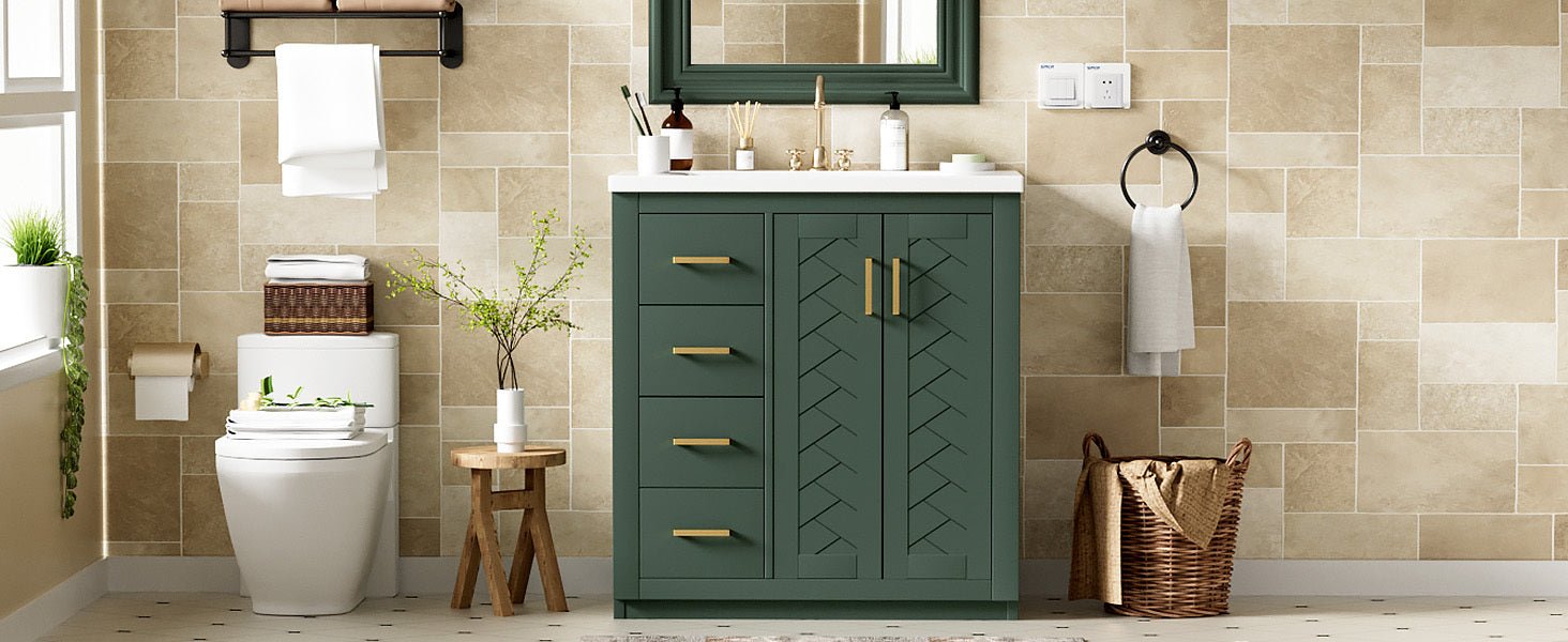 30 "Solid wood frame ceramic sink independent dressing table set(green) - KiKiUMi