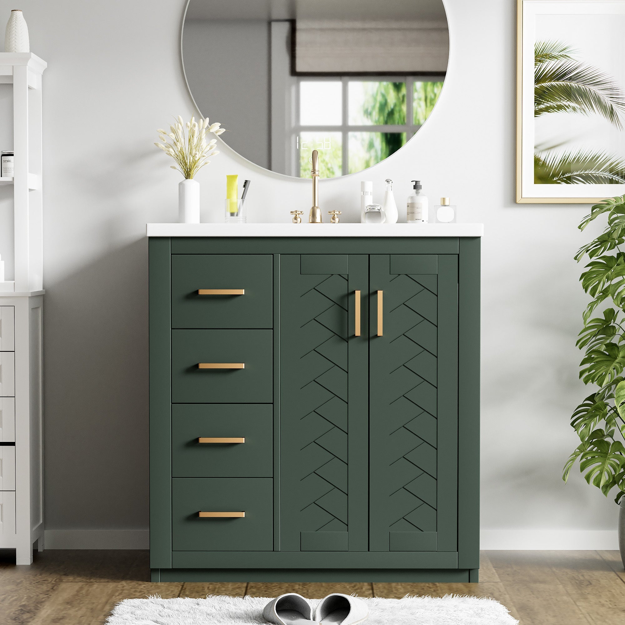 30 "Solid wood frame ceramic sink independent dressing table set(green) - KiKiUMi
