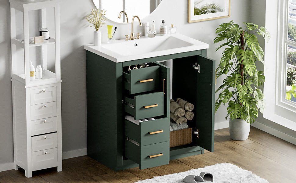 30 "Solid wood frame ceramic sink independent dressing table set(green) - KiKiUMi