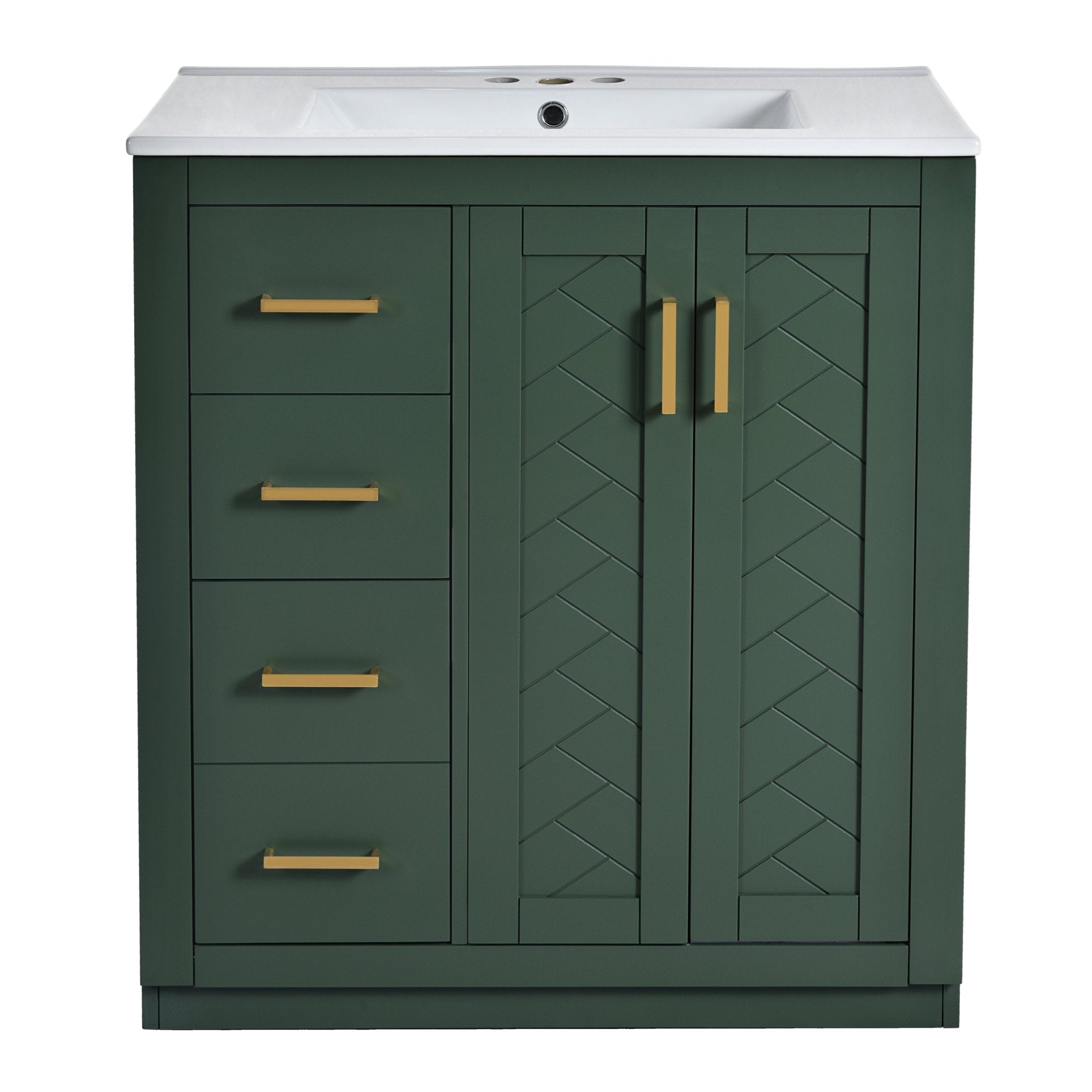 30 "Solid wood frame ceramic sink independent dressing table set(green) - KiKiUMi