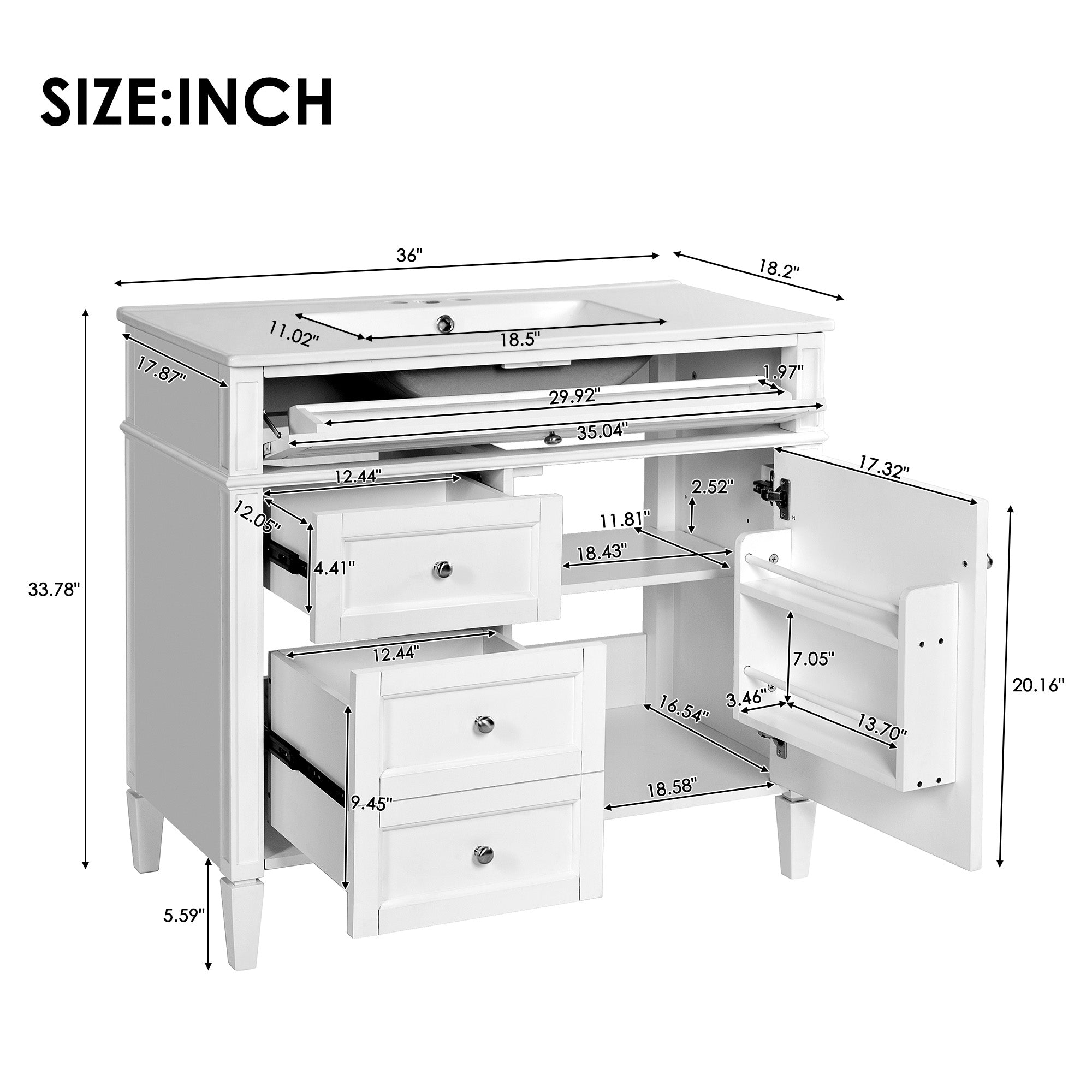 36 "Single sink bathroom dressing table, modern bathroom storage cabinet